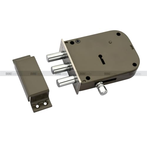Image of DUKE Bullet 2-1 100MM Heavy Main Door Lock with 3 Solid Bullet & 6 Levers Lock 100mm Double Action Locking with 2 Chrome Finish Keys Grey
