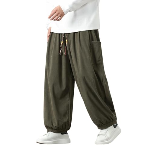 Pantalon court velours côtelé homme avec cordon de serrage taille élastique