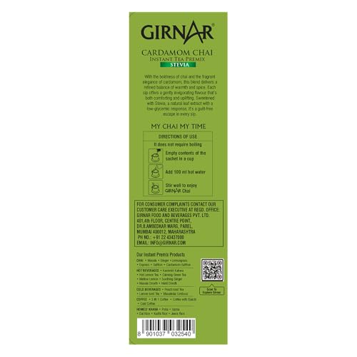 Image of Girnar Instant Cardamom Chai Premix With Stevia - 10 Sachets, 100 Grams