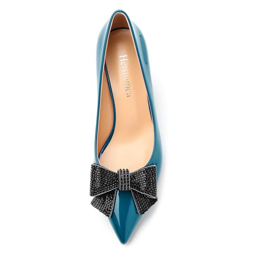 Image of Heels for Women Closed Patent Pointed Toe Bow Pumps Slip on Kitten Low Heels Wedding Party Dress Office Shoes 2.5Inch