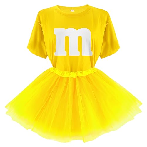 Letter M Halloween Costumes T-Shirt Tutu Skirts, Team Group T-Shirt, Funny Costumes for Halloween Christmas Party Costume Yellow