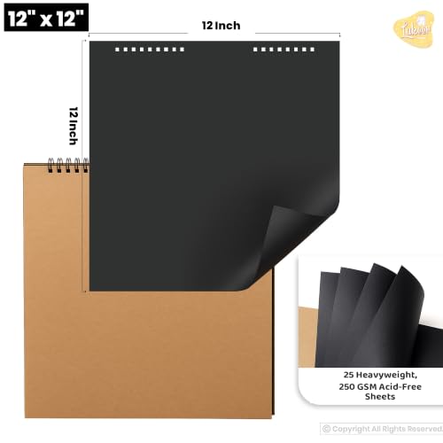 Image of Lakeer | 12x12 inch | Wiro Bound Sketchbook | 250 GSM Brown Paper Sheets | Acid Free | 25 Sheets | for Sketching, Drawing, Painting, Scrapbooking (Black)