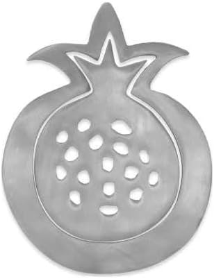 Yair Emanuel | 2 Piece Anodized Aluminum Trivet | Silver Color | Pomegranate Design | MHD-1