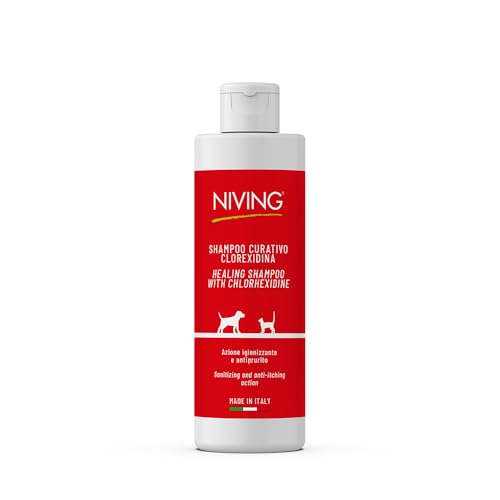 Niving Shampoo alla clorexidina per cani e gatti | Azione igienizzante e antiprurito | Pulizia profonda | Adatto per tutti i tipi di pelo | Formulazione delicata | 250 ml