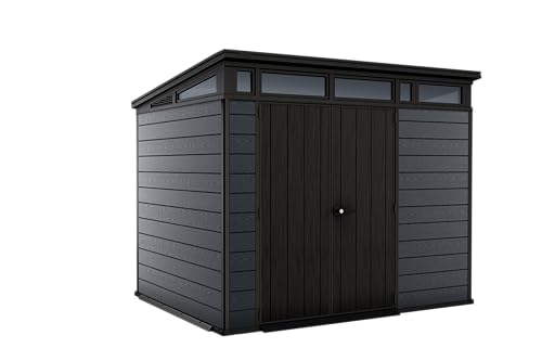 Keter Cortina 9x7 Ft All-Weather Storage Shed with Skylight Window Built-in Ventilation Customizable Walls & Lockable Double Doors Graphite