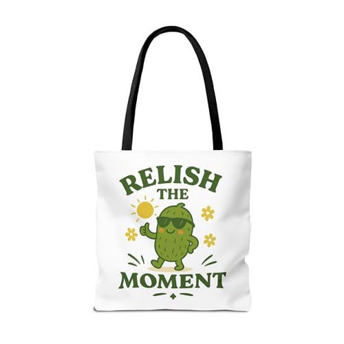 Relish the Moment Tote Bag, Funny Pickle Pun Grocery Tote, Sunny Retro Foodie Gift, Reusable Canvas Bag with Cute Cartoon2