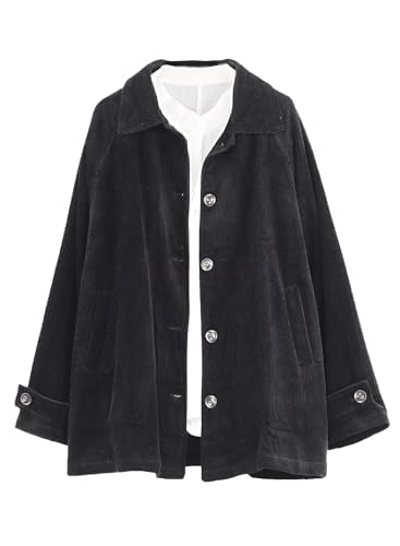 Minibee Women's Corduroy Jackets Long Sleeve Coats Button Down Outwear Tops with Pockets