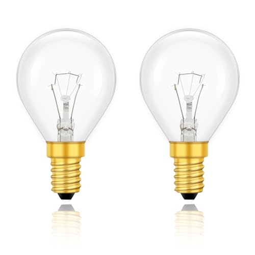 2 Pack E14 Wax Warmer Bulbs 25W Dimmable, Scentsy Bulb for Mid Size Warmers Wax Burner, AC 230V, 2700K Warm White, Up to 300°C Heat Resistant, Small Edison Screw Bulb for Wax Melt Burner, Oven