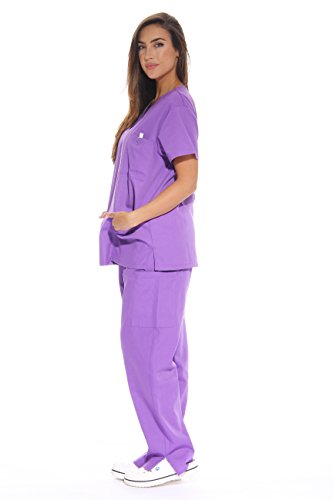 Image of Just Love Women's Medical Scrubs Set, 6-Pocket V-Neck Top & Cargo Pants, Cotton Blend Nursing Uniform