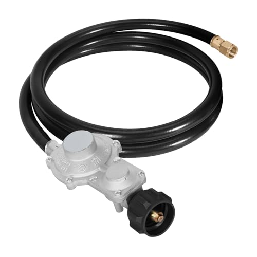 MOASKER 6FT Two Stage Propane Regulator with Hose, Dual Stage Propane Regulator Hose with QCC1/Type1 Connector for RV, Gas Grills, Heater Generator, Dual Fuel Generator
