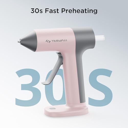 Image of Tilswall Cordless Hot Glue Gun W106 with 30s Fast Preheating Pink | Glue Gun Cordless & Rechargeable with Smart Power-Off, 2Ah Built-in Battery, 20pcs Glue Sticks, Ideal for DIY Craft, Repaire