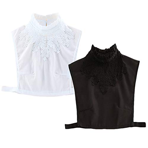 LERTREE Women Lady Girls Detachable False Shirt Collar Ruffles Lace Collar Half Shirt False Collar Black+White