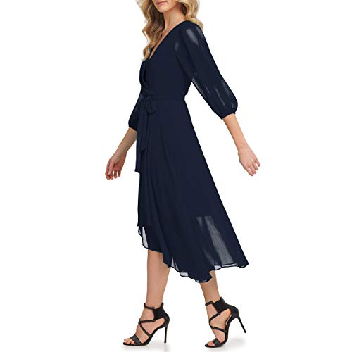 Image of DKNY Women's Half Balloon Sleeve Faux Wrap Midi Dress