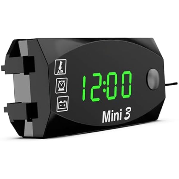Wodoodporny Zegar Motocyklowy, Termometr LED, Cyfrowy Monitor Akumulatora 3 w 1 dla Kierowców 6-30 V, Czerwony (Zielony)
