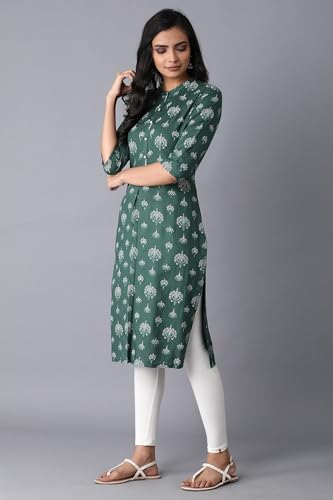 Image of W for Woman Dark Green and Light Green Printed Mandarin Collar Kurta Combo