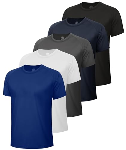 5 Pack Workout Mens T Shirts - Black Gym Quick Dry Short Sleeve Moisture Wicking Tee Tops for Athletic Work Casual Running