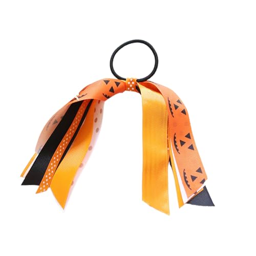 パンプキンリボンヘアタイ 女の子用 | ハロウィンのシュシュタイ | 長持ちする伸縮性タイ 三つ編みと馬のしっぽ用