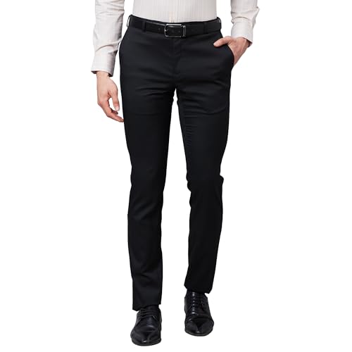 Image of Raymond Men Slim Fit Structure Pattern Polyester Blend Flat Front Formal Trouser