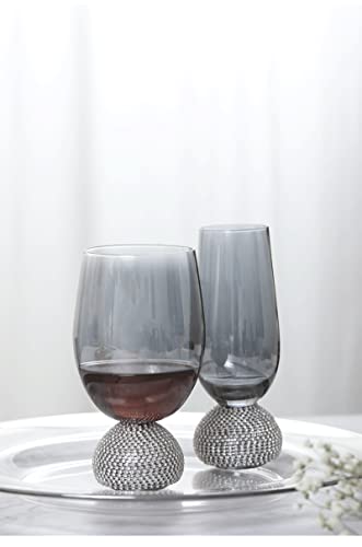 Qtkj Wine Glasses, Martini Glasses, Glass Cups Handmade Studded Rhinestone Base, Elegant Champagne Flutes Wine Glass Cocktail Glasses, Margarita Glasses Set Of 4（Silver） #TOP1