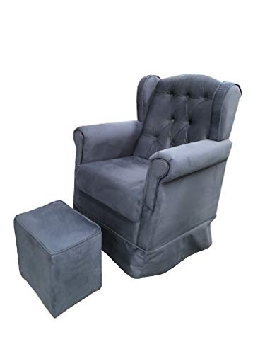 Poltrona de Amamentação Balanço e Puff Livia Veludo Azul