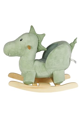 Sterntaler Schaukeltier Dino Rexi - Schaukeltier aus kuscheligem Plüsch und weicher Sitzfläche - Schaukelpferd für Kinder - Spielzeug Wippe für Baby und Kinder, pudergrün