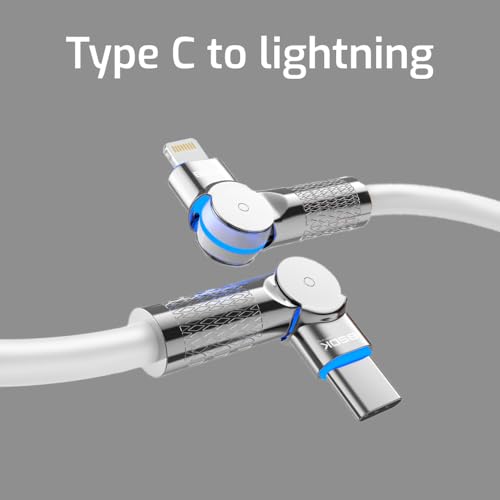 Image of BSDK gaming Rubber Rotational Type C to Lightning Cable, 6Ft /2M, Compatible with iPhone, 27W Fast Charging, Knurled Metal Finish, LED Charging Indicator, Durable Design for Gaming | White