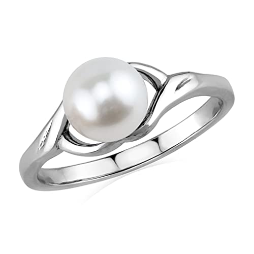 Silvershake White Cultured Freshwater Pearl 925 Sterling Silver Promise Solitaire Ring