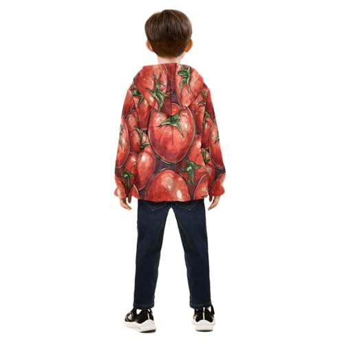 Tomato Pattern Print Toddler Fleece Jacket Girl Boys Hooded Fleece Jacket Coat Warm Outwear Zip-up 3-10T4