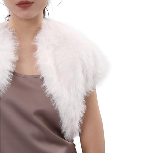 Amazhiyu Women Faux Fur Bolero Shrug Cap Sleeve Crop Cardigan for Evening Dress2