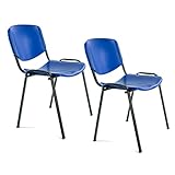 OFITURIA Silla de Oficina Sin Ruedas, Silla Confidente de Plástico con Estructura Metálica, Silla para Sala de Espera, Recepción, Reuniones, Conferencias, etc (2 Sillas, Azul)