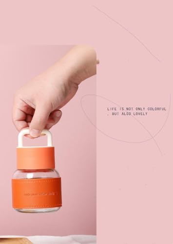 Image of Aesthetic Mini Glass Water Bottle with Handle Set Of 2, 300ml Handle & Protective Faux Leather Sleeve, Travel Tumbler for Coffee, Tea, & Juice, Leak-Proof, Pocket Bottle for School, Office -Multicolor