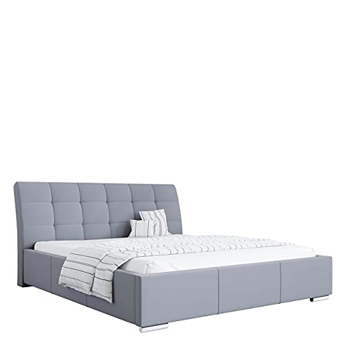 MKS MEBLE - Amber Polsterbett mit Kopfteil - Doppelbett mit Bettkasten für Schlafzimmer, Jugendzimmer - Deko Bed mit Lattenrost - 180x200 - Graue Casablanca Cover