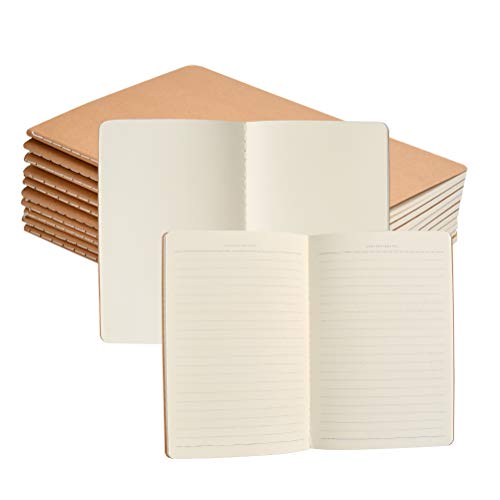 FOCCTS 10pcs A5 Cuadernos de Cubierta de papel Kraft 38 Hojas de 5 Espacios en Blanco y 5 Líneas Horizontales para Notas, Borradores, Dibujos (21 * 14cm)