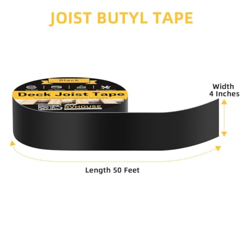 Image of Deck Joist Tape, 4 in x 50ft Waterproof Butyl Flashing Tape, 2 Pack | UV-Resistant Butyl Sealant Protects Wood Joists, Beams, Rv Roofs and Outdoor Decks from Water, Moisture and Weather Damage