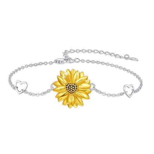 Pulsera de girasol ajustable joyería de plata de ley 925 fina para mujeres