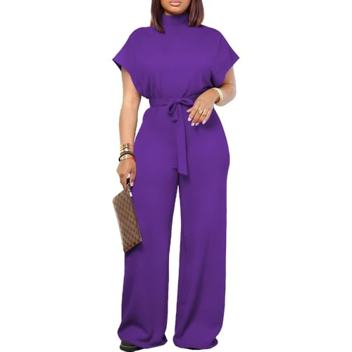 Ulovmi Womens Jumpsuits Dressy Formal Elegant Wide Leg Romper Jumpsuit Wedding Guest Party Cocktail One Piece Outfits Purple L