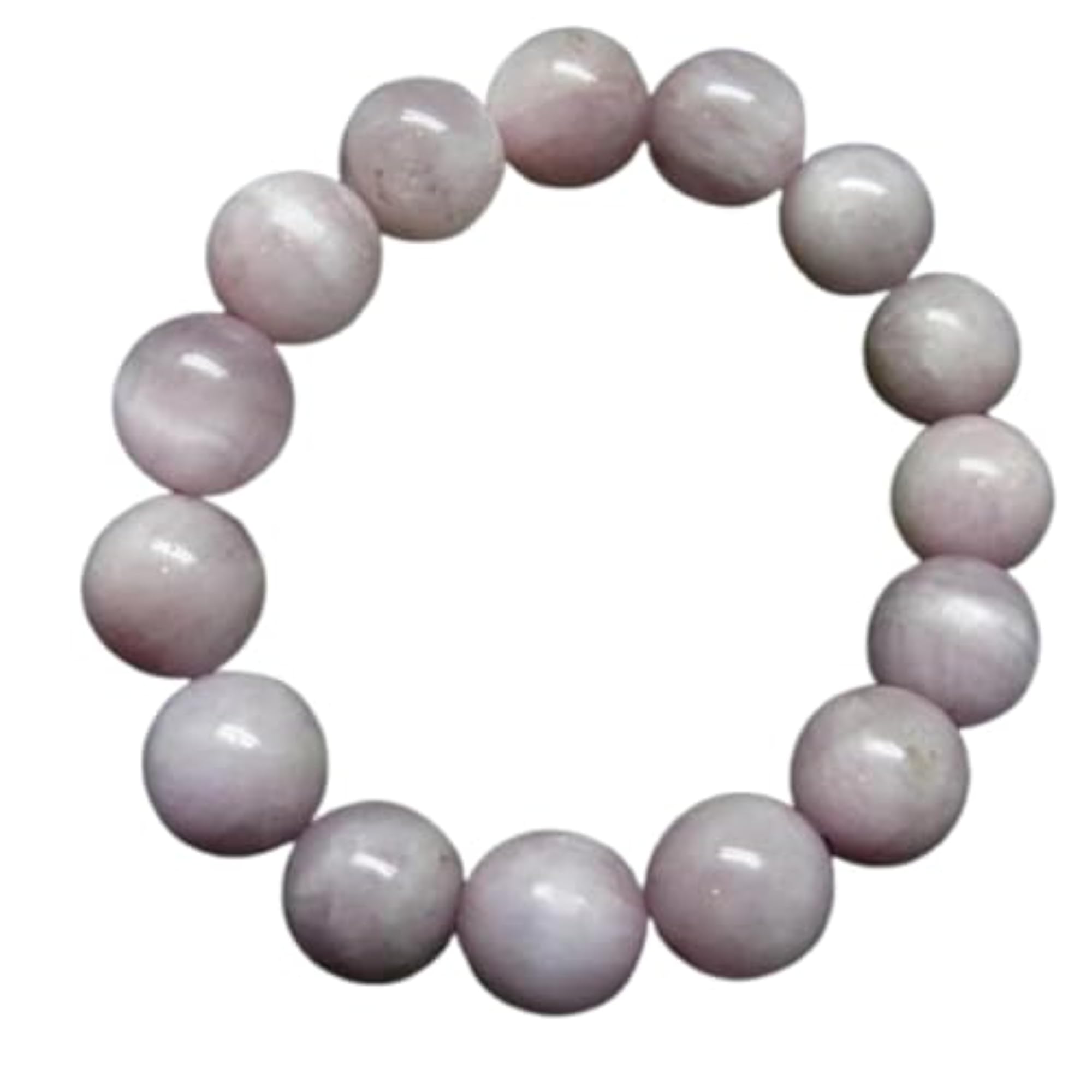 Natural Kunzite Spodumene 14mm Gemstone Stretch Bracelet, Unisex