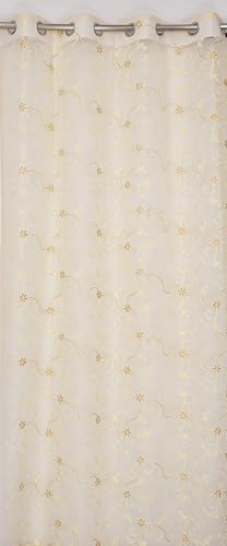Image of Fabrilia Floral Pattern Embroidery Tissue Net Sheer Transparent Curtains for Door 9 feet Long Set of 2, Cream