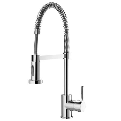 Deva Slinky 218 Pull Out Kitchen Rinser Tap, Silver (Chrome) Black Spray Control, 535mm Tall