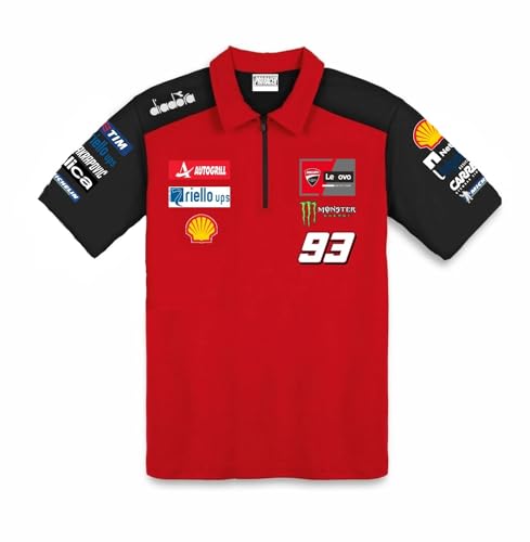 PRORACER Polo Hombres 93 Ducati MotóGP (FR/ES, Letras, XL, Regular, Regular, Rojo)