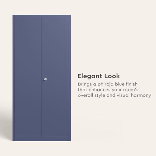 Image of Interio by Godrej Errol 2-Door Steel Almirah (Textured Phiroja Blue), 1-Year Warranty, 1 Locker, 1 Drawer, 5 Shelves