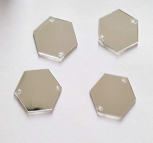 MEYA - Cuentas de espejo hexagonales de acrílico para coser, cuentas de espejo con diamantes de imitación, con agujero plata