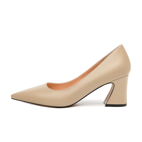 Women's Pumps, Pointed Toe Mid Chunky Heels, Slip On Fashion Solid Matte Pumps for Daily Working Wedding2