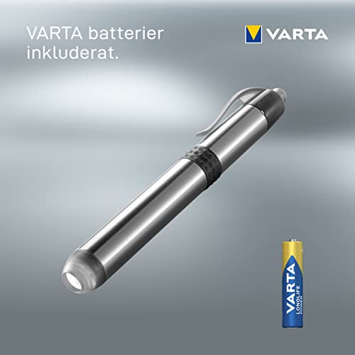 Varta Diagnostikleuchte LED inkl. 1x AAA Batterie, Pen Light, Pupillenleuchte, extrem schlanke und leichte Stiftlampe, Taschenlampe, für Einsätze im Krankenhaus, Altenheim, Arztpraxis, silbern