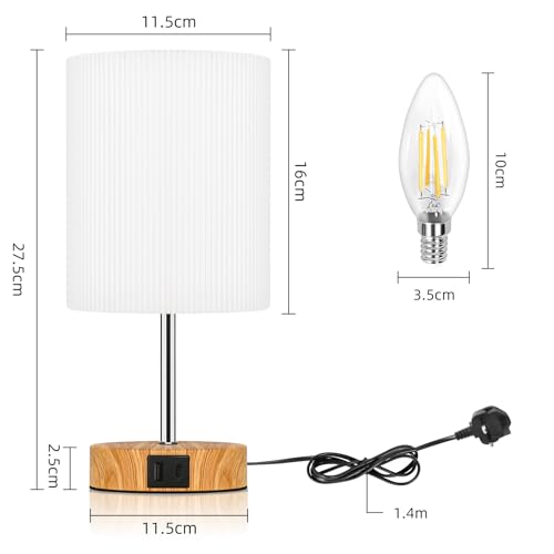 Aomeya Touch Control Table Lamp Set of 2, Dimmable Touch Control Nightstand Lamps with USB-C＆USB-A Charging Ports,with White Fabric Shade for Bedroom Living Room Office,Dimmable Bulb Included