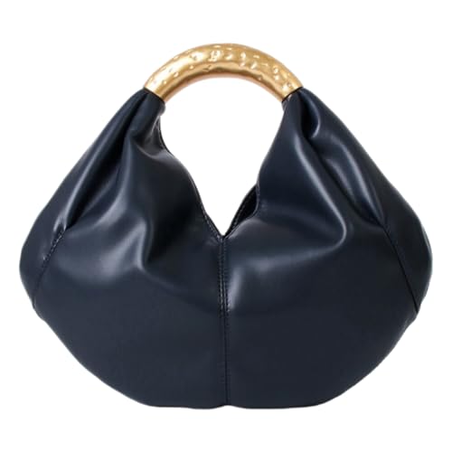 Bolso Tote azul marino de cuero sintético con asa dorada miniatura 1