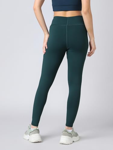 Image of TECHNOSPORT Women's Solid Slim Fit ELASTOPLUS Tights High Waist Polyester Gym Leggings for Yoga Running Workout UPF50+ Anti Odour