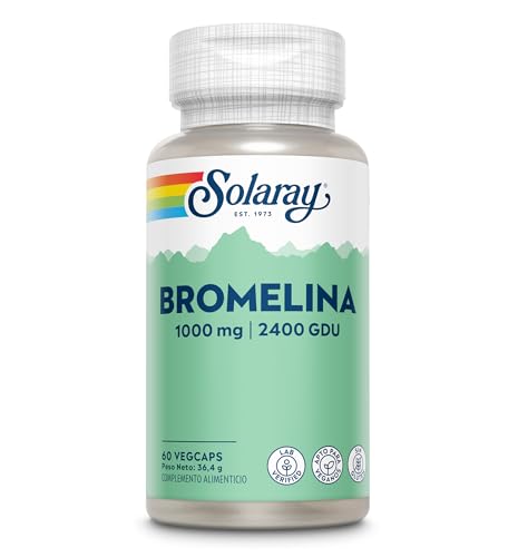 Solaray Bromelina 1000mg 2400 GDU/g, 60 cápsulas veganas, enzima de piña