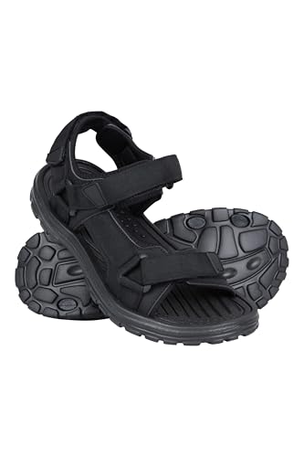 Mountain Warehouse Crete Mens Sandals - Durable & Sturdy Grip Cushioned Footbed Neoprene Lined Hook & Loop Straps Beach Shoes - Spring Summer Travel Walking Black Adult Shoe Size 10