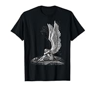 Gothic Angel design. This chained, enslaved angel sits with her head hung in sorrow in the middle of a pentagram, surrounded by skulls of the dead. Where 'Art meets Fashion', Spiral artwork covers a range of themes from tribal, gothic, horror and fan...